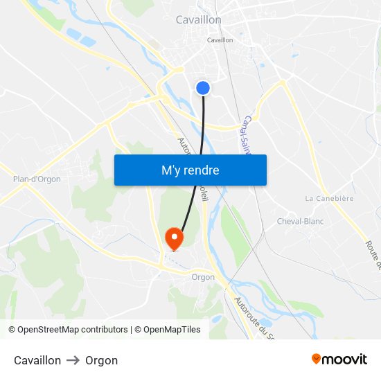 Cavaillon to Orgon map