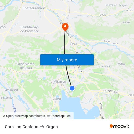 Cornillon-Confoux to Orgon map