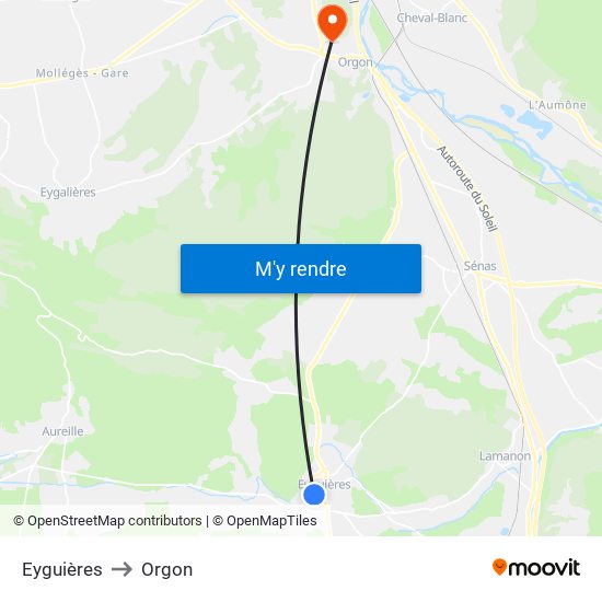 Eyguières to Orgon map