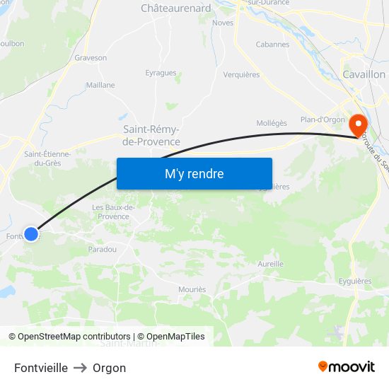 Fontvieille to Orgon map
