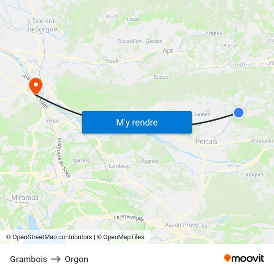 Grambois to Orgon map