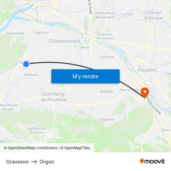 Graveson to Orgon map