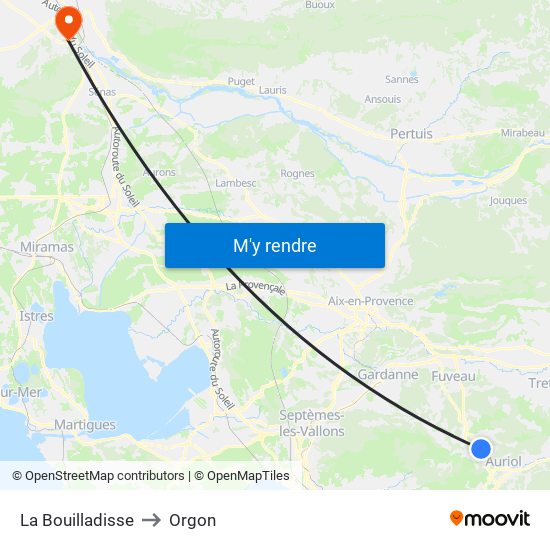 La Bouilladisse to Orgon map