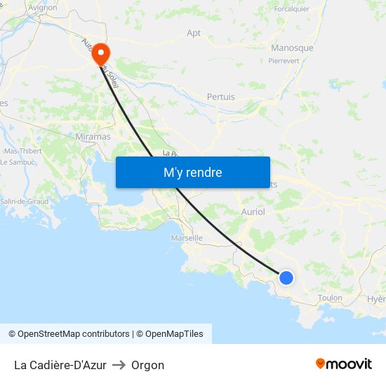 La Cadière-D'Azur to Orgon map