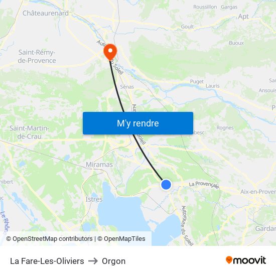 La Fare-Les-Oliviers to Orgon map