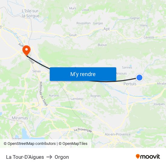 La Tour-D'Aigues to Orgon map