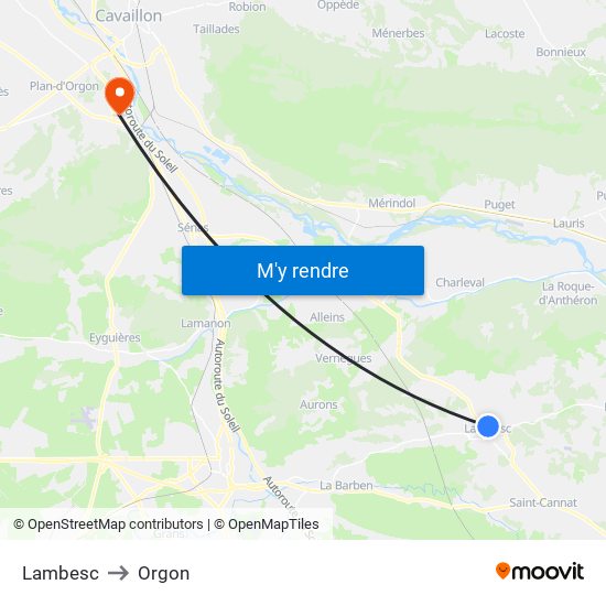 Lambesc to Orgon map