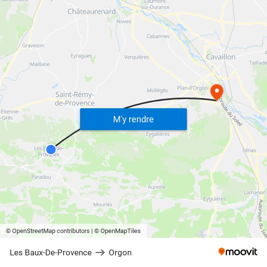 Les Baux-De-Provence to Orgon map