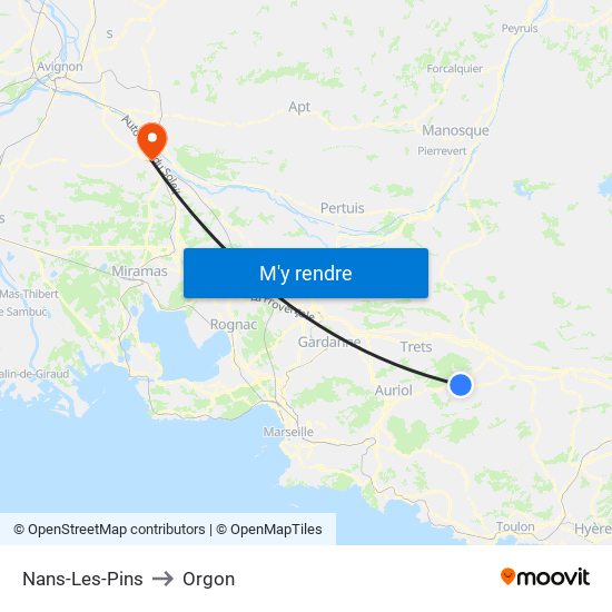 Nans-Les-Pins to Orgon map