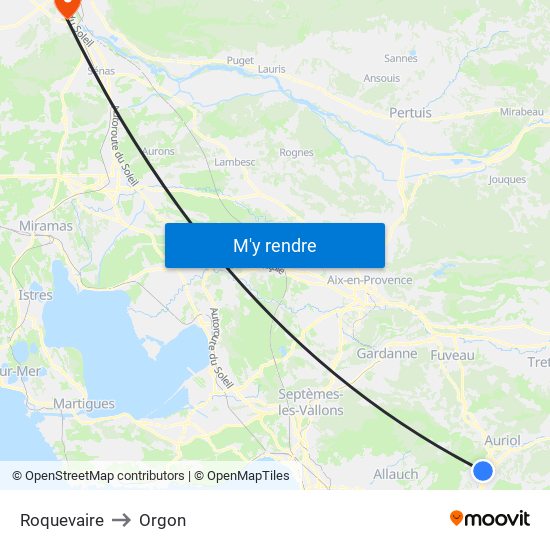 Roquevaire to Orgon map