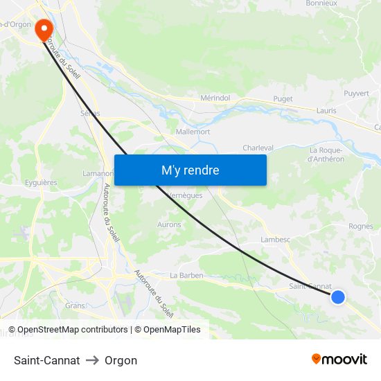 Saint-Cannat to Orgon map