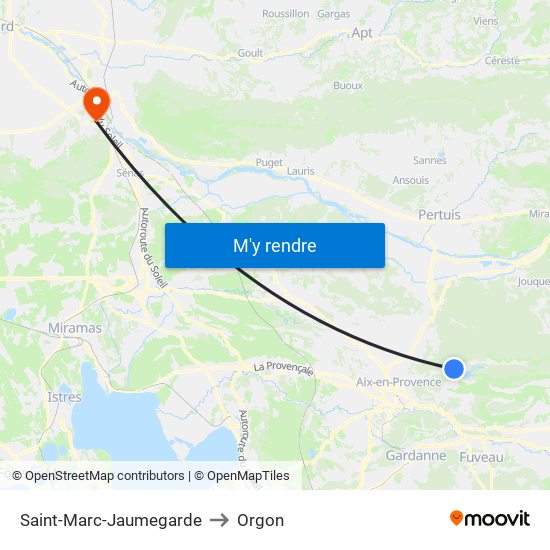 Saint-Marc-Jaumegarde to Orgon map