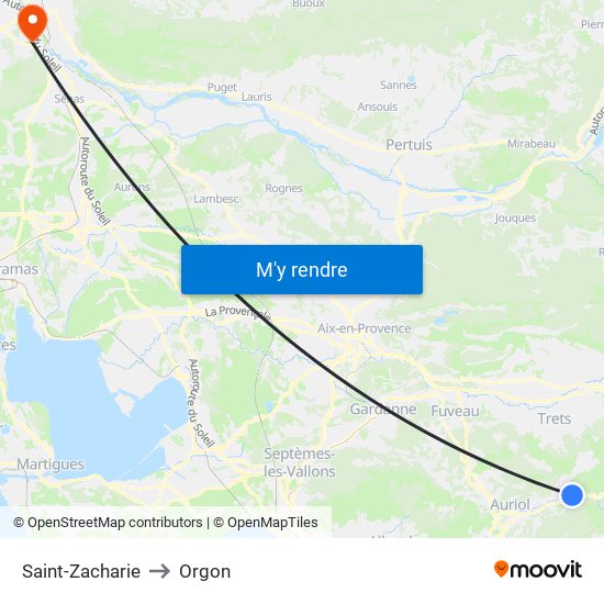 Saint-Zacharie to Orgon map