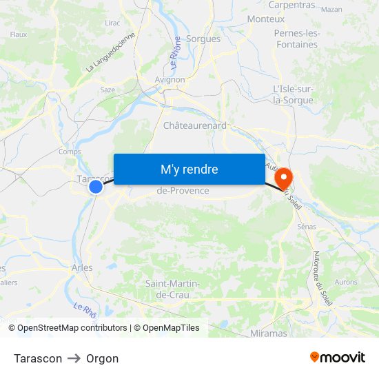Tarascon to Orgon map