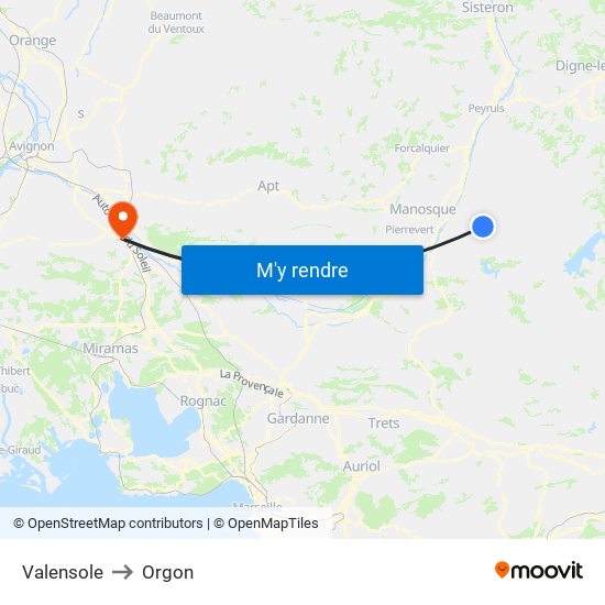 Valensole to Orgon map