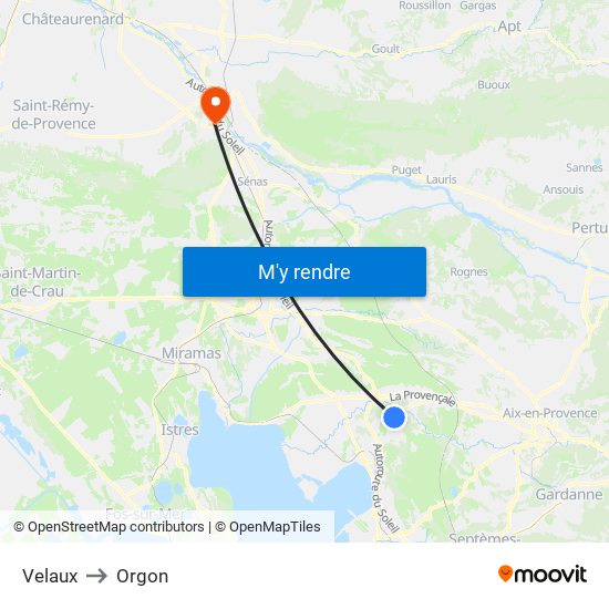 Velaux to Orgon map