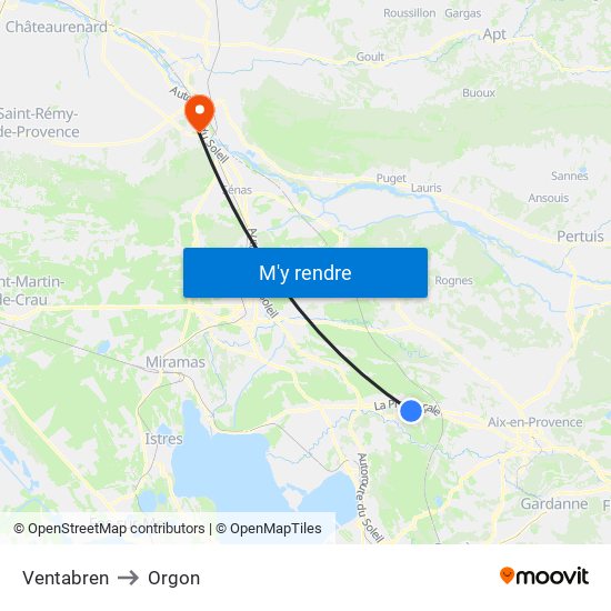Ventabren to Orgon map