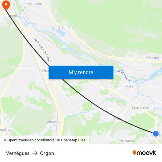 Vernègues to Orgon map