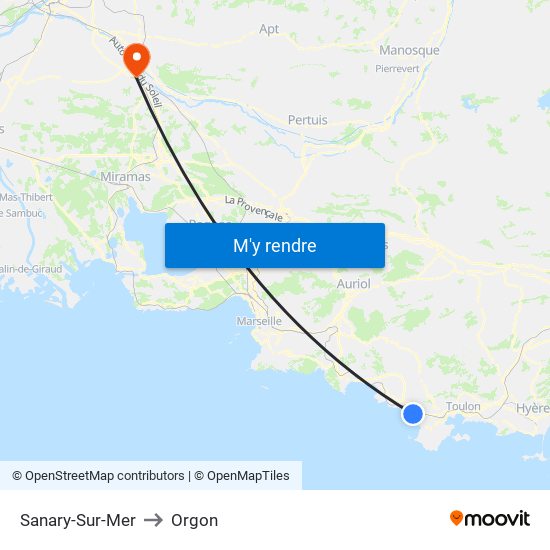 Sanary-Sur-Mer to Orgon map