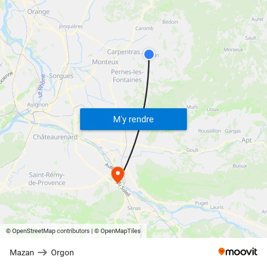 Mazan to Orgon map