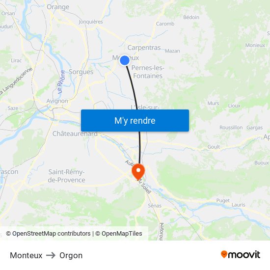 Monteux to Orgon map