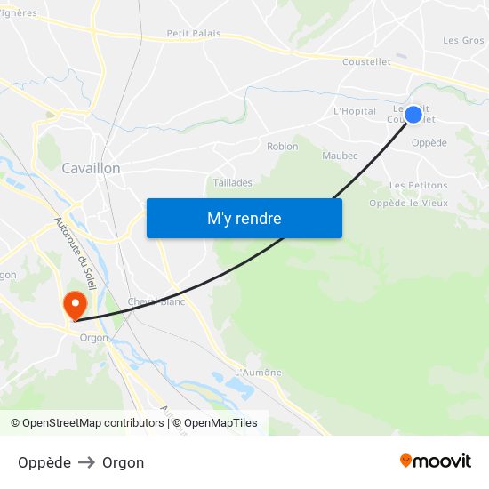 Oppède to Orgon map