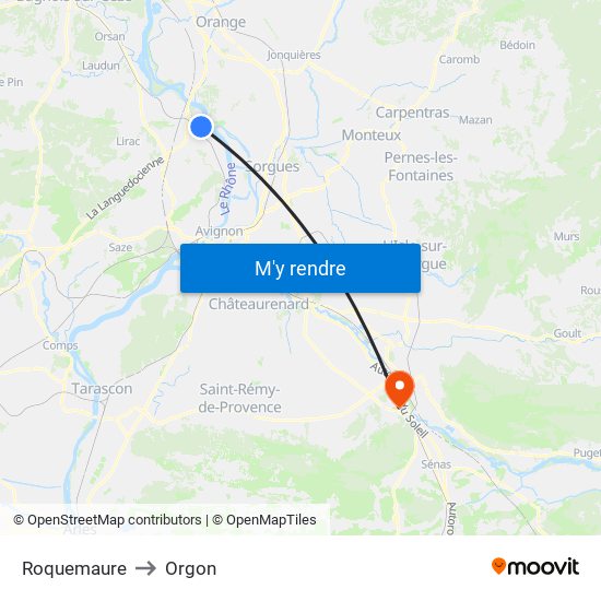 Roquemaure to Orgon map
