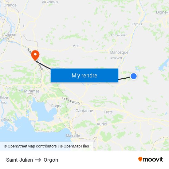 Saint-Julien to Orgon map
