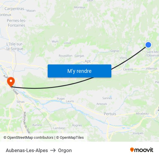 Aubenas-Les-Alpes to Orgon map