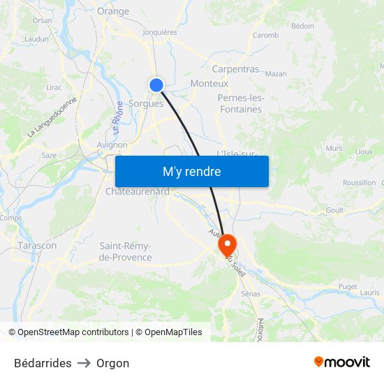 Bédarrides to Orgon map
