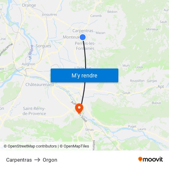 Carpentras to Orgon map