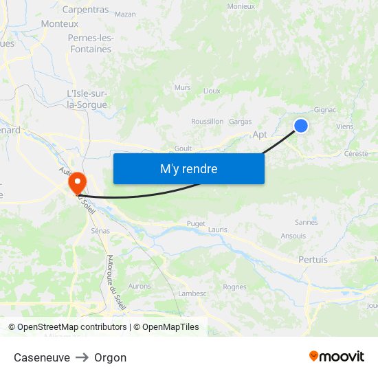 Caseneuve to Orgon map