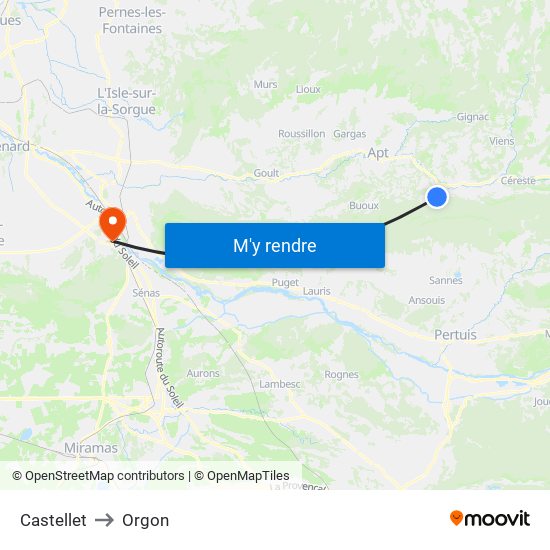 Castellet to Orgon map