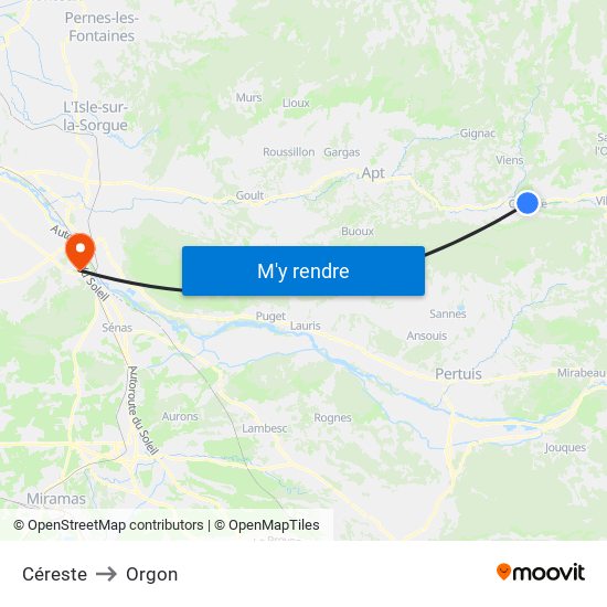 Céreste to Orgon map