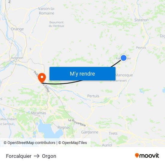 Forcalquier to Orgon map