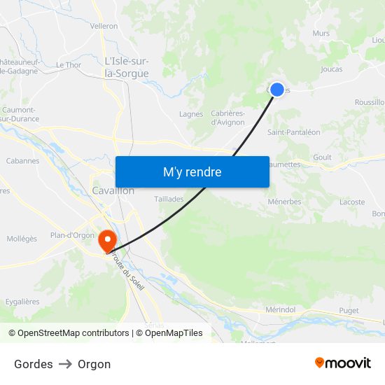 Gordes to Orgon map