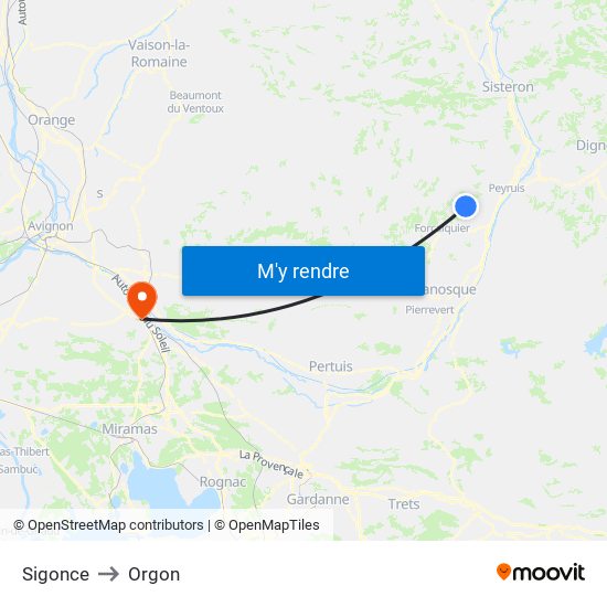 Sigonce to Orgon map