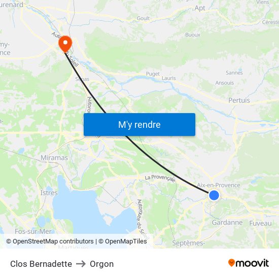 Clos Bernadette to Orgon map