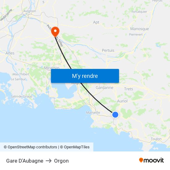 Gare D'Aubagne to Orgon map