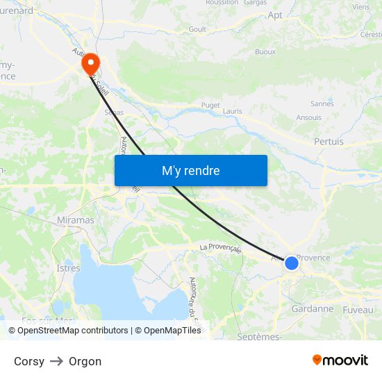 Corsy to Orgon map