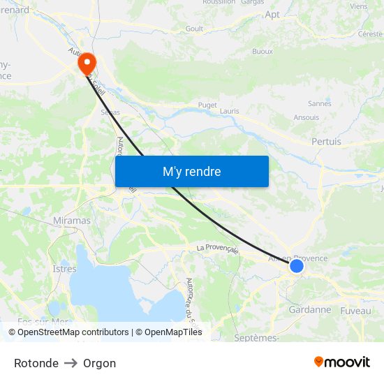 Rotonde to Orgon map