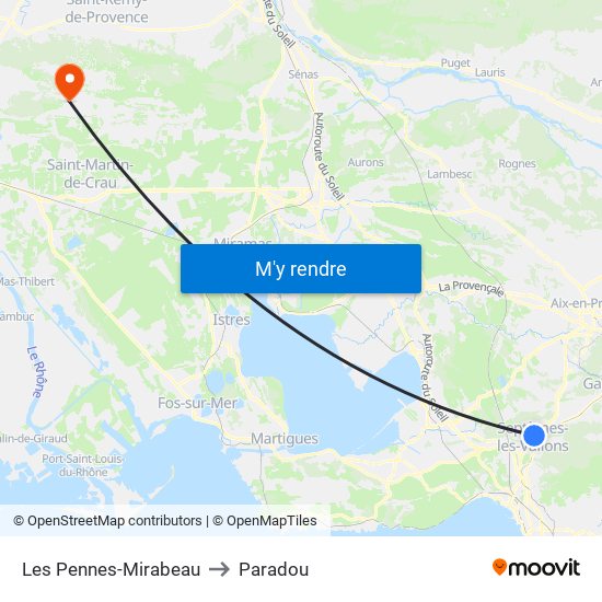 Les Pennes-Mirabeau to Paradou map
