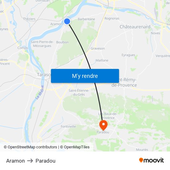 Aramon to Paradou map