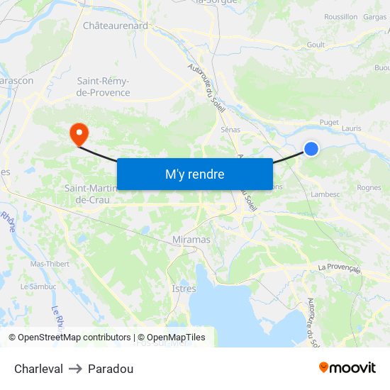 Charleval to Paradou map