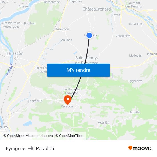 Eyragues to Paradou map