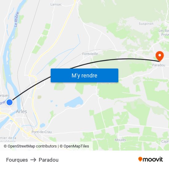 Fourques to Paradou map