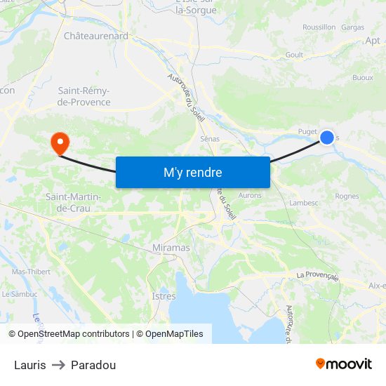 Lauris to Paradou map