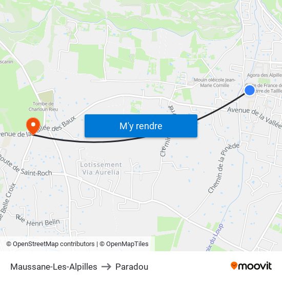 Maussane-Les-Alpilles to Paradou map