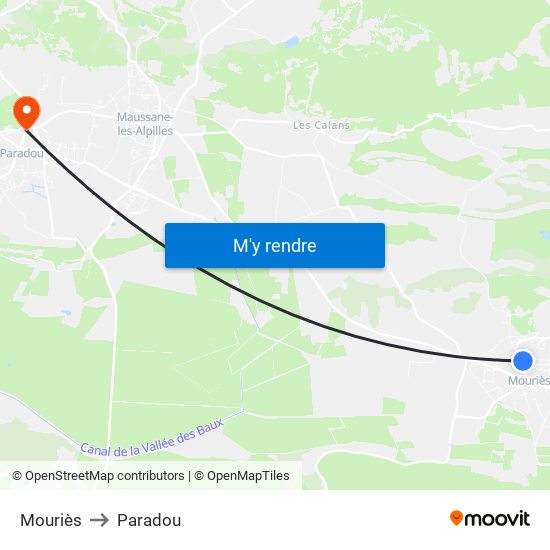 Mouriès to Paradou map