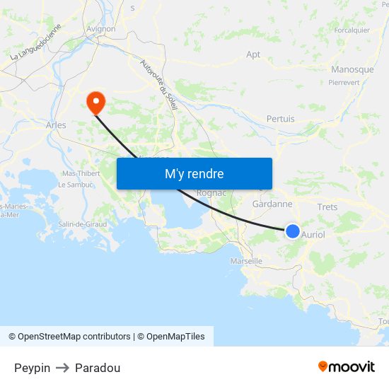 Peypin to Paradou map